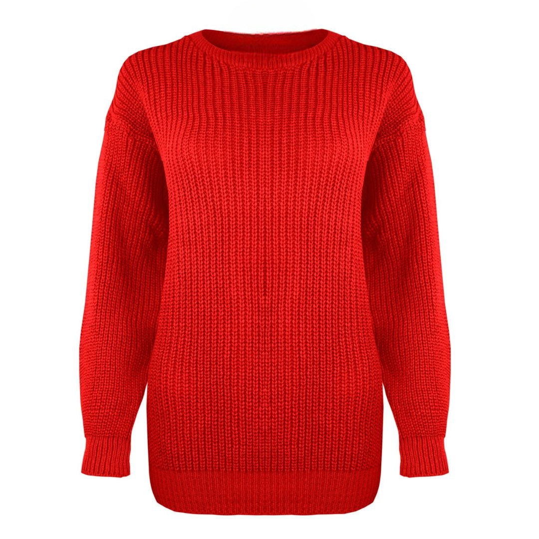 Ladies chunky fisherman jumper in Red color
