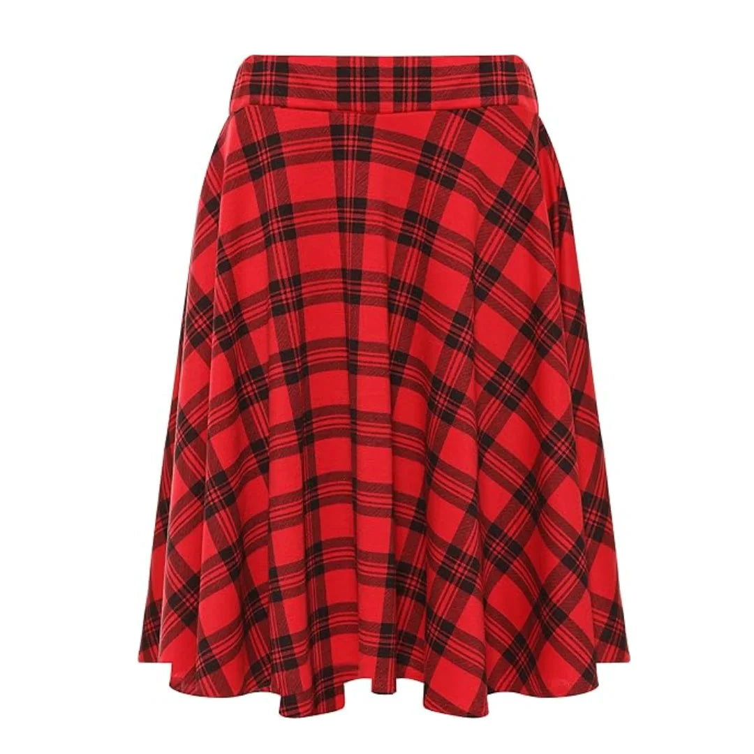 Ladies plain stretchy skater skirt in Red Tartan color