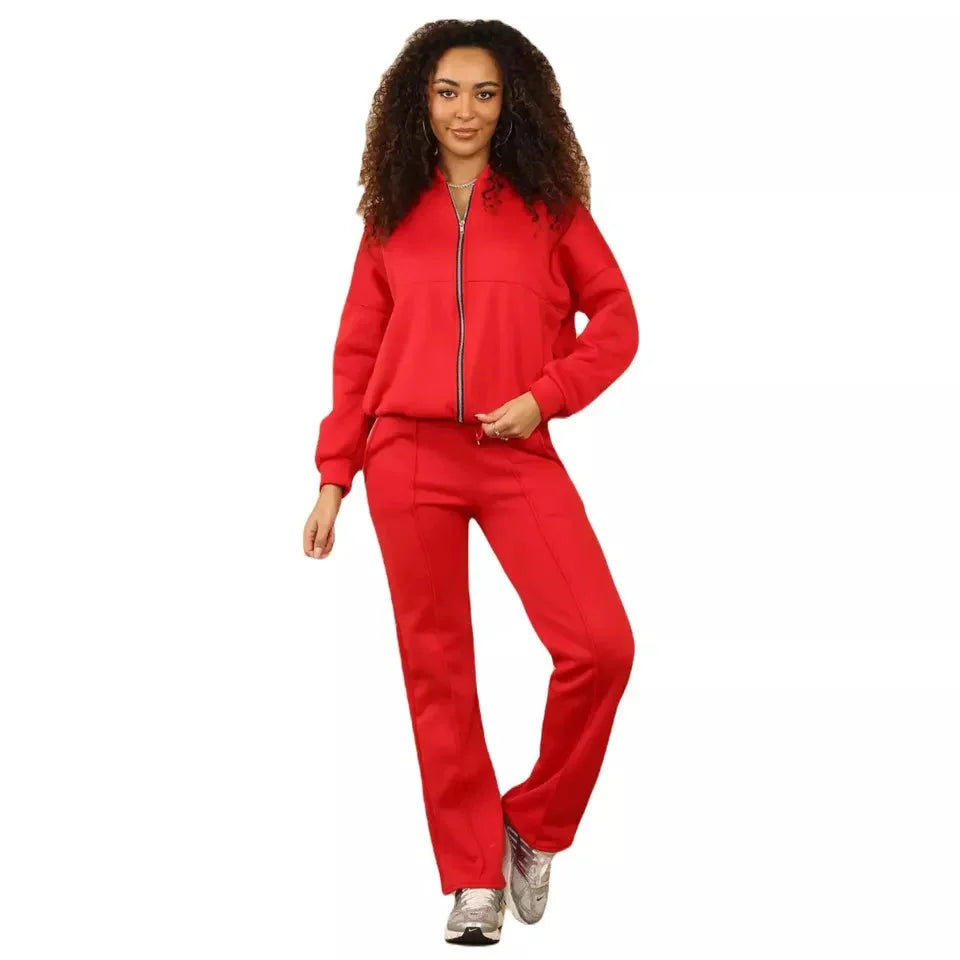 Ladies two-pocket casual jacket in Red color