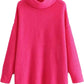 Women’s chunky knitted high roll neck jumper dress in rosered color
