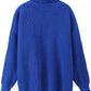 Women’s chunky knitted high roll neck jumper dress in royal blue color