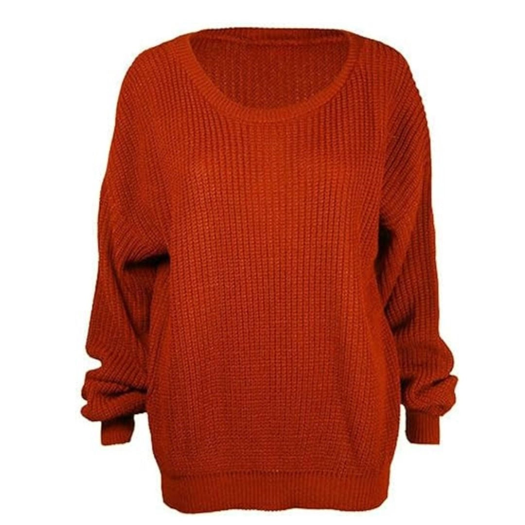 Ladies chunky fisherman jumper in Rust color