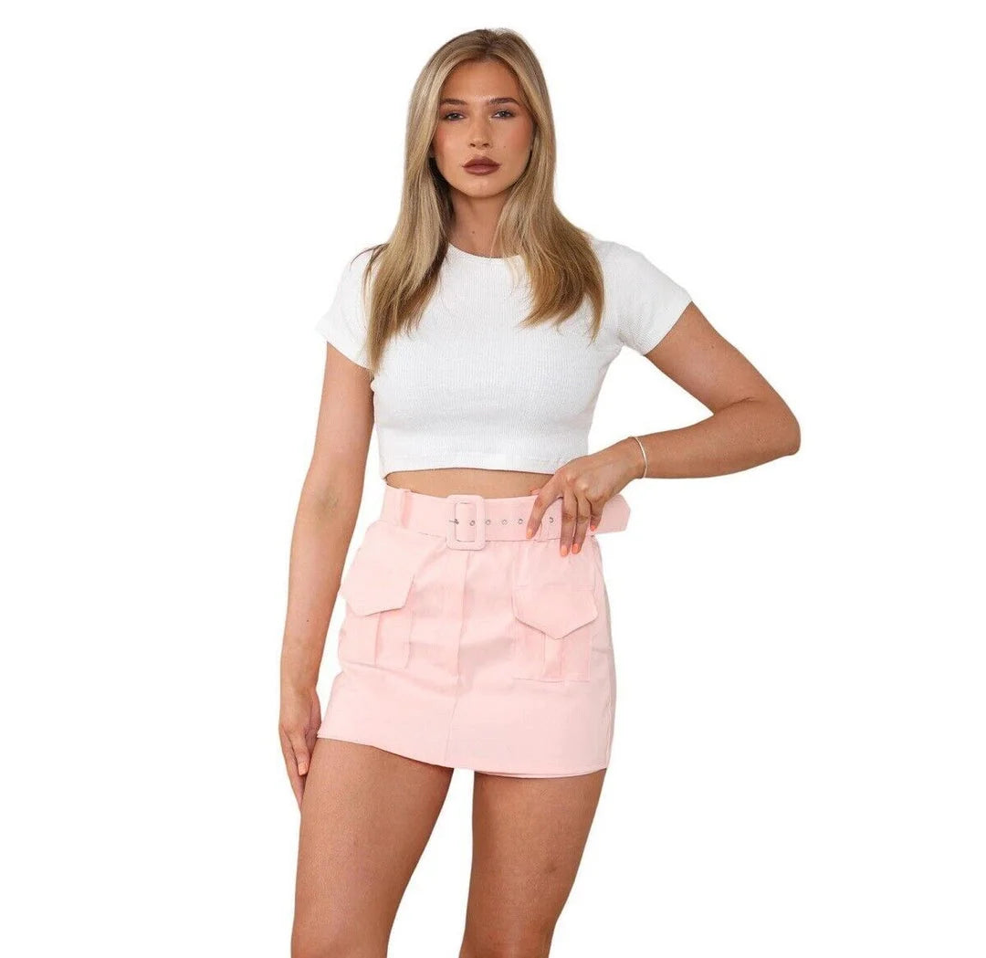 High waisted cargo skort for women in Pink color