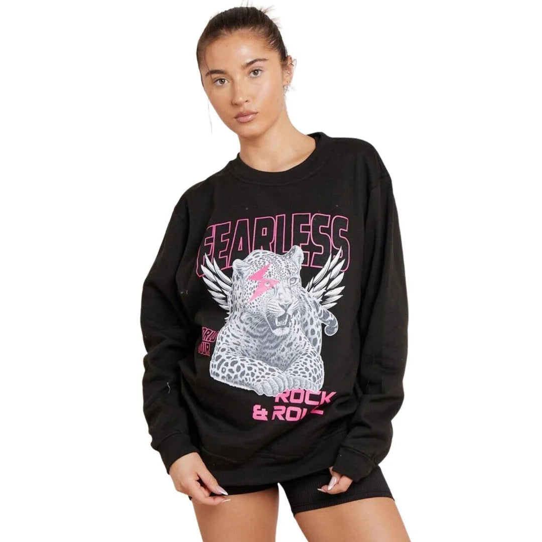 Women’s fearless tiger print sweatshirt in Black color