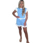 Women’s ribbed co ord shorts set in Sky Blue color