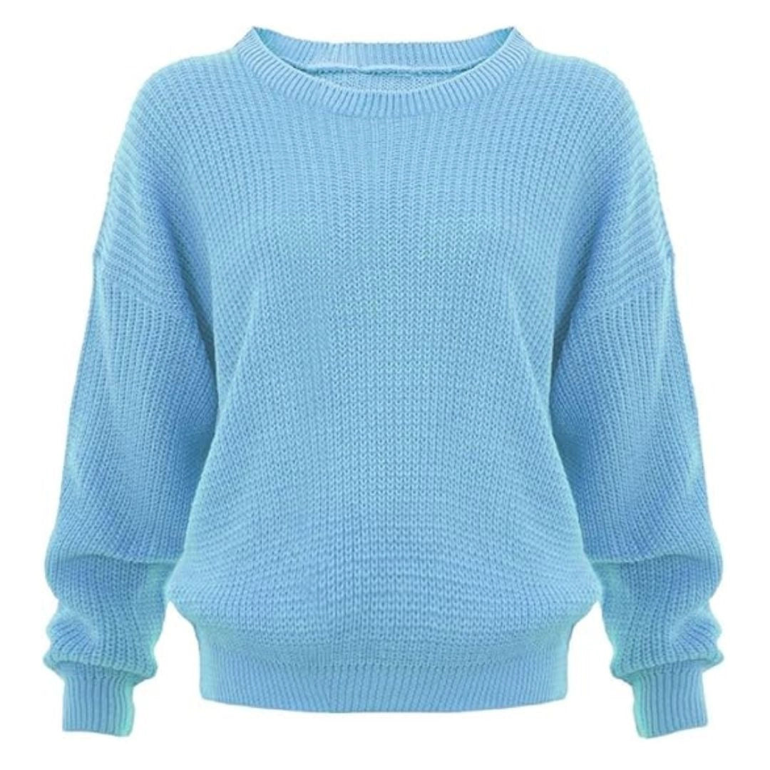Ladies chunky fisherman jumper in Sky Blue color