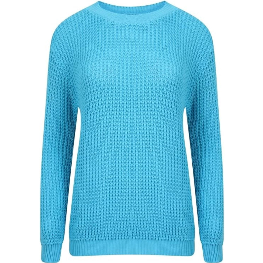 Ladies chunky fisherman jumper in Turquoise color
