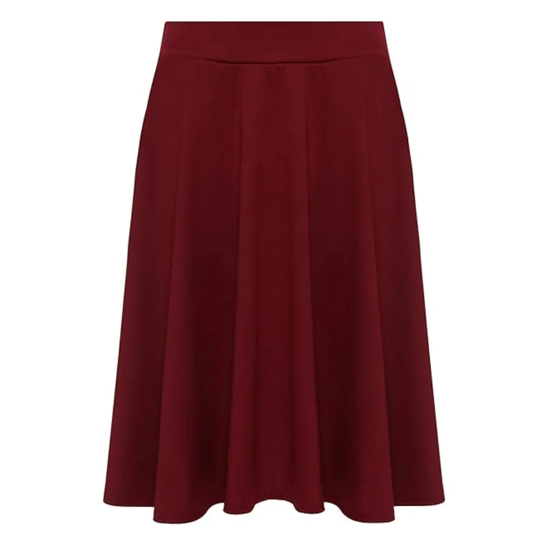 Ladies plain stretchy skater skirt in Wine color