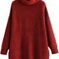 Women’s chunky knitted high roll neck jumper dress in wine color