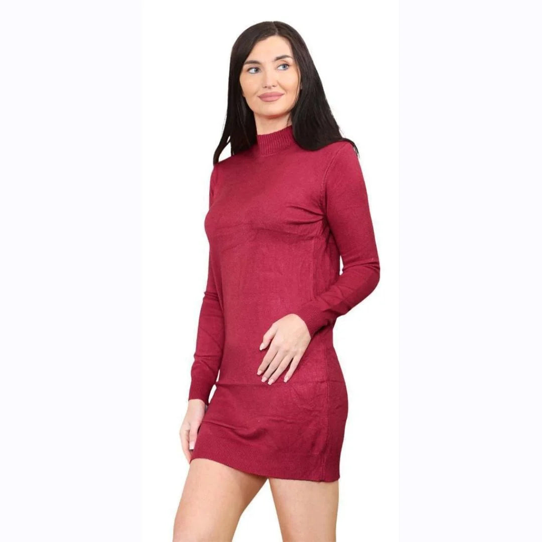 Women’s knitted jumper midi dress in Wine color