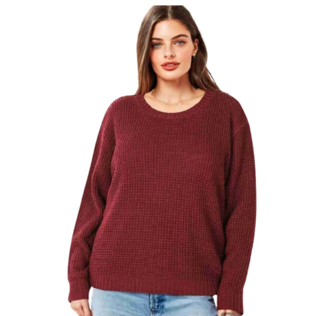 Ladies chunky fisherman jumper in Wine color