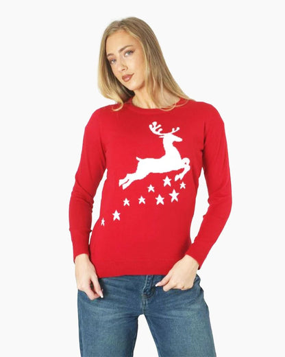 Women Reindeer Stars Red Jumper