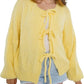 Women’s open front puff sleeve cardigan in Yellow color