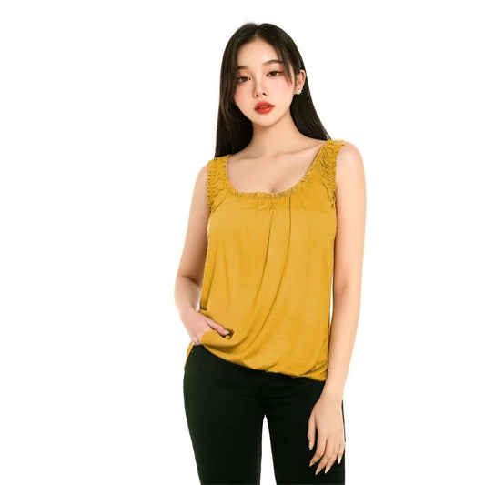 Women’s sleeveless bubble hem tank top in Yellow color